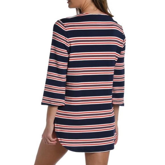 LA BLANCA Sailor Stripe Lace Up V-Neck Tunic ‎ Size Small - Picture 3 of 10